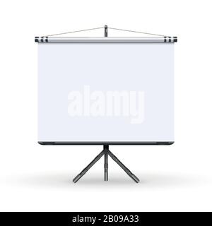 Meeting Projector Screen isolated on white wall. Realistic Blank Board ...