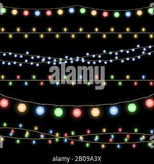 Glowing Christmas garlands vector background. Illustration of decorative design holiday Stock Vector