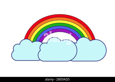 Colored rainbow and clouds on white background vector illustration Stock Vector
