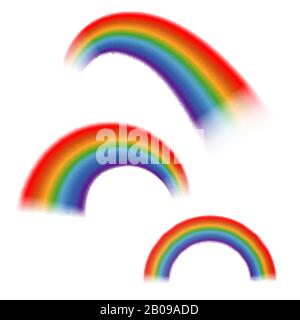 Set of bright vector rainbows isolated white background. Rainbow collection illustration Stock Vector