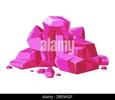 Pink vector crystals white background for mobile games apps. Stone element collection illustration Stock Vector