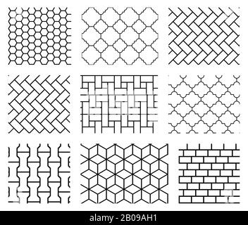 Set of vector tile seamless patterns in black and white. Background abstract of set illustration Stock Vector