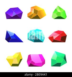 Multicolor vector crystals white background for mobile game. Cartoon colored stone illustration Stock Vector