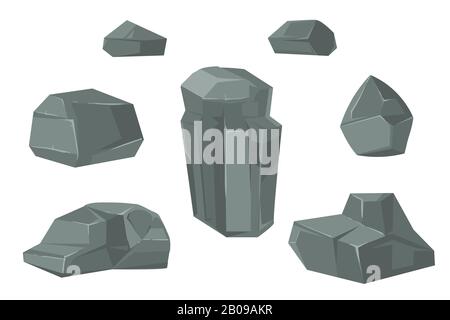 Stones and rocks cartoon vector boulder. Set of stone for web design illustration Stock Vector
