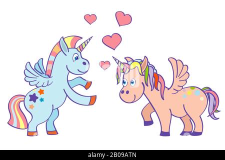 Vector hand drawn unicorns in love. Fairy magic animal illustration Stock Vector