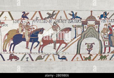 Bayeux Tapestry scene 22: Duke William and Harold ride to Bayeux after ...