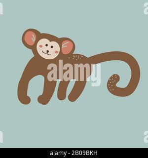 Cute cartoon monkey vector childish illustration. Stock Vector