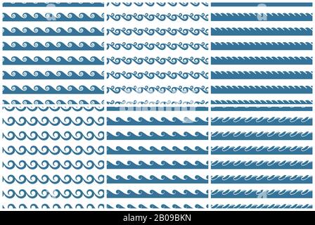 Set of vector blue waves seamless patterns. Set of wallpaper abstract texture illustration Stock Vector