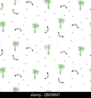 Tropic palm trees and banana pattern background. Seamless exotic print wrap vector design. Stock Vector