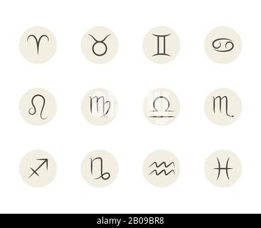 Set of vector Zodiac signs in circles white background. Illustration of astrology calendar Stock Vector