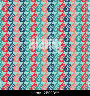 Vector swirls seamless pattern in retro colors. Background decorative abdtract line illustration Stock Vector