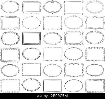 Sketch picture frames. Doodle square borders sketch lines hand drawn ...