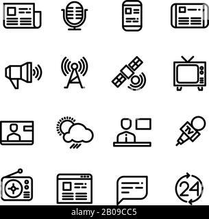 News, newspaper, speech technology, media vector icons. Television news and internet news illustration Stock Vector