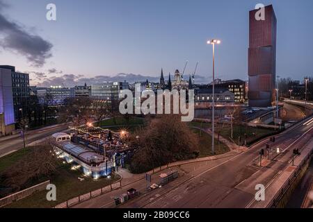 Leeds city centre cityscape - sunset Stock Photo