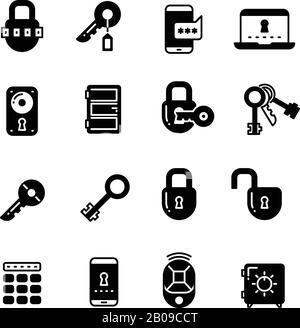 Key and lock, web access security, safe internet vector icons. Protection and lock, security and safety interner illustration Stock Vector