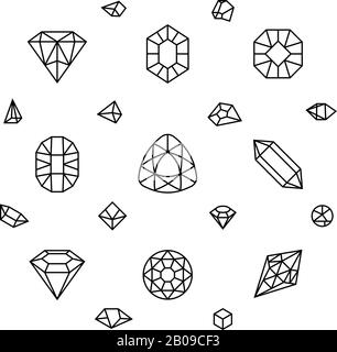 Geometric 3d crystal shapes, diamond, gems thin line vector icons. Linear crystal stone, illustration of jewelry stone Stock Vector