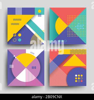 Retro patterns with abstract simple geometric shapes vector design for covers, placards, posters, flyers and banner. Vintage retro color banner with backdrop in vintage style illustration Stock Vector