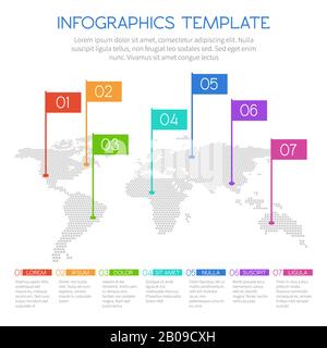 World map of round dots with charts and diagrams. vector infographics template. Infographic world map and infograph diagram with map illustration Stock Vector