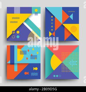 Minimal 2d design, model vector covers, placards, posters, flyers and banners in retro 80s-90s style. Card with vintage colored pattern, card flyer with trendy 90s style vintage illustration Stock Vector