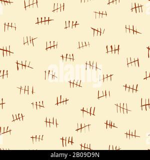 Tally scratch counting marks, waiting numbers vector seamless pattern. Tally scratch in jail, crossed out strokes on wall illustration Stock Vector