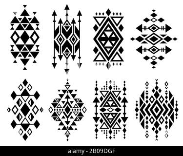 Vintage mexican aztec tribal traditional vector logo design, navajo prints set. Decoration traditional aztec design, ilustration of geometric aztec tribal tattoo Stock Vector