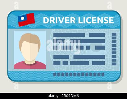 Vector car driving licence, identification card with photo, employee id. Flat sample of driving licence illustration Stock Vector