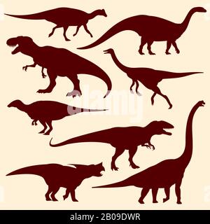 Dinosaurs, fossil reptiles vector silhouettes. Set of dinosaur prehistoric, illustration of ancient wild dinosaur Stock Vector