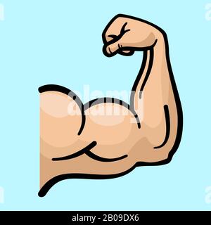 Muscle arms, strong bicep vector icon. Power bicep man, human strength bicep for fitness gym emblem illustration Stock Vector