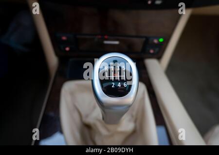 Cluj-Napoca, Cluj/Romania-09.14.2019-Leather upholstery is created in a luxurious and well-maintained BMW 5 Series from 2008 Stock Photo