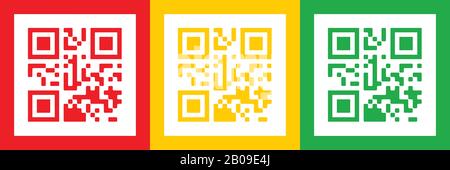 Coronavirus three QR code health system red yellow and green digital illustration. Stock Photo