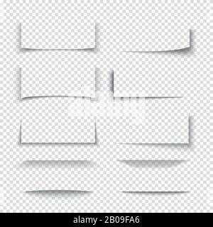 Banner, divider, website border shadow 3d effects with transparent edges. Shape from paper card, illustration of shade set Stock Vector