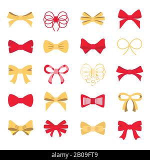 Red and gold bow set for your design. Vector illustration. Stock Vector