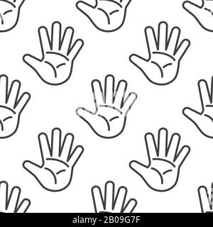 Open palm vector seamless pattern in black and white. Open hands outline illustration Stock Vector