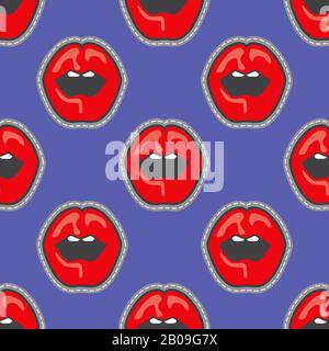 Bright lips patch vector seamless pattern. Vintage retro trendy background illustration Stock Vector