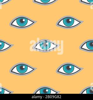 Blue eyes patch vector seamless pattern. Fashion human eyes illustration Stock Vector