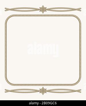 Nautical vector frame with ropes. Vintage frame from cord illustration Stock Vector