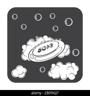 Soap bar with bubbles and foam. Hygiene in bathroom, vector illustration Stock Vector