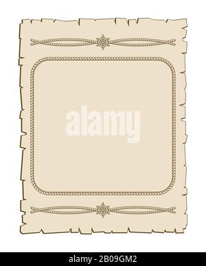 Nautical vector frame with ropes brown parchment. Vintage paper illustration Stock Vector