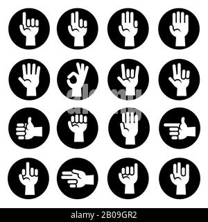 Hands gestures vector icons set in black and white. Communication symbol illustration Stock Vector