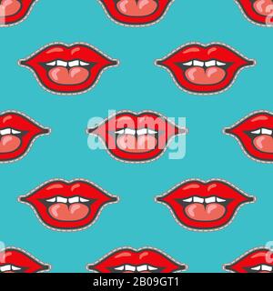 Bright lips patch vector seamless pattern. Background with red lips illustration Stock Vector