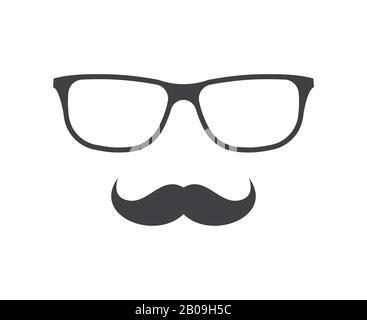 Vector glasses and mustache icon in black over white. Hipster elements illustration Stock Vector
