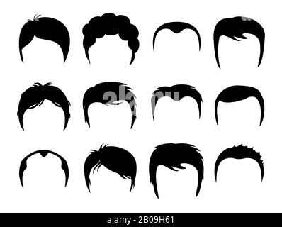 Men vector silhouette shapes of haircuts. Illustration of black hairstyle Stock Vector