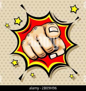 Hand with finger pointing vector illustration in pop art style. Pointing gesture symbol Stock Vector