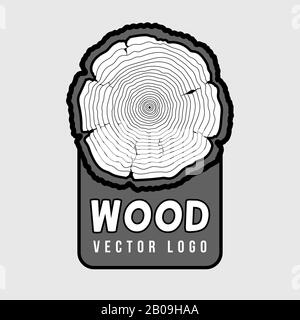 Annual tree growth rings, trunk cross section hipster vector log. Bark concentric cut design illustration Stock Vector