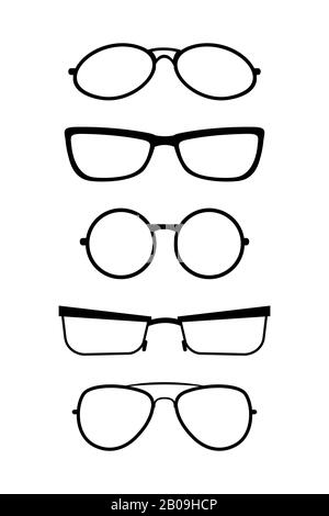 Set of vector glasses in black white. Modern hipster glasses illustration Stock Vector