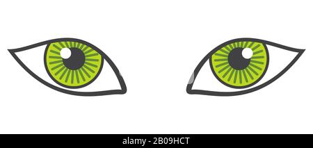Vector green eyes isolated over white. Animal eyes looking illustration Stock Vector
