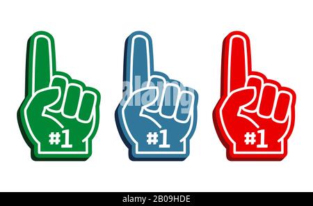 Colorful foam fingers vector set. Number one and best illustration Stock Vector