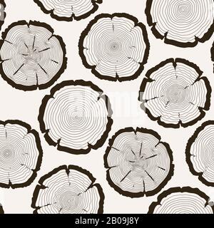 Vector tree rings cut trunk seamless pattern. Nature rough ring of trunk illustration Stock Vector