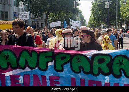 The 17th annual demonstration calling for the legalization of cannabis was held in Berlin. The event began at Zoologischer Garten train station and participants marched through the streets for some two hours. More than 6,500 people participated. Stock Photo