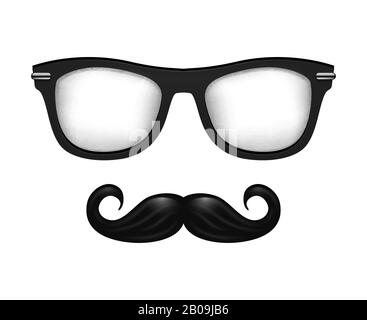 Realistic vector glasses and mustache in black white. Hipster elements illustration Stock Vector